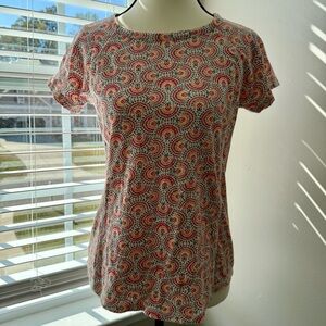 Talbots Red and Yellow Patterned Short Sleeve Top Size P